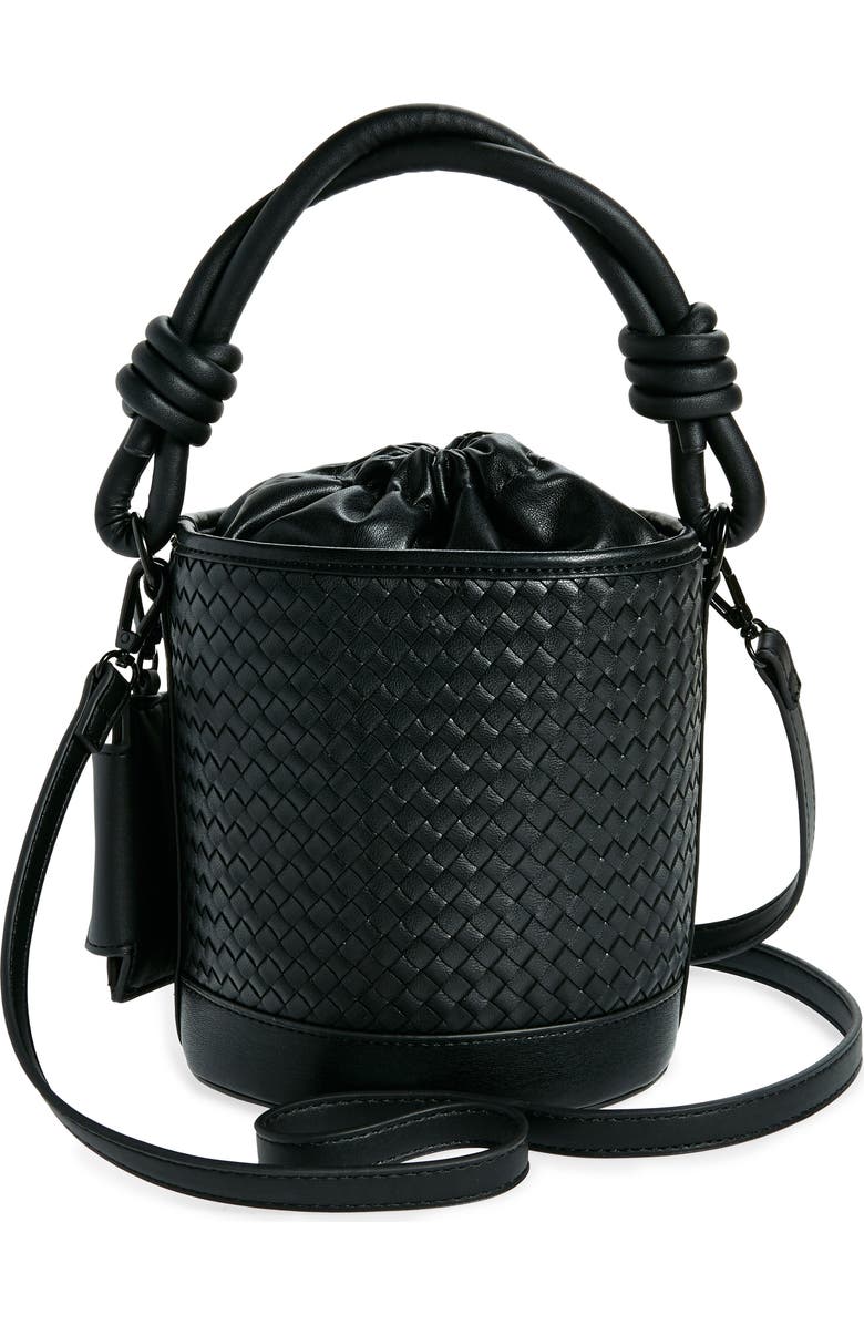 Steve Madden Whirl Woven Bucket Bag, Alternate, color, Black/ Black