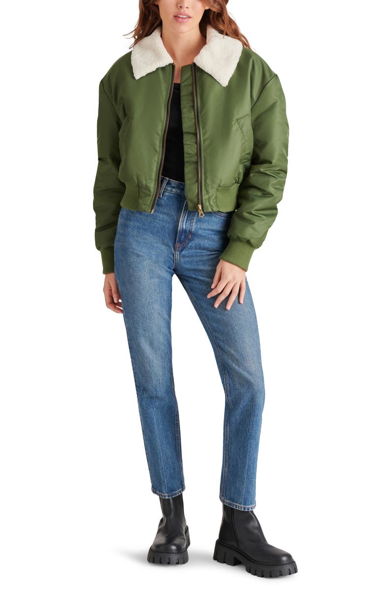 Steve Madden Fleece Trim Nylon Bomber Jacket, Alternate, color,