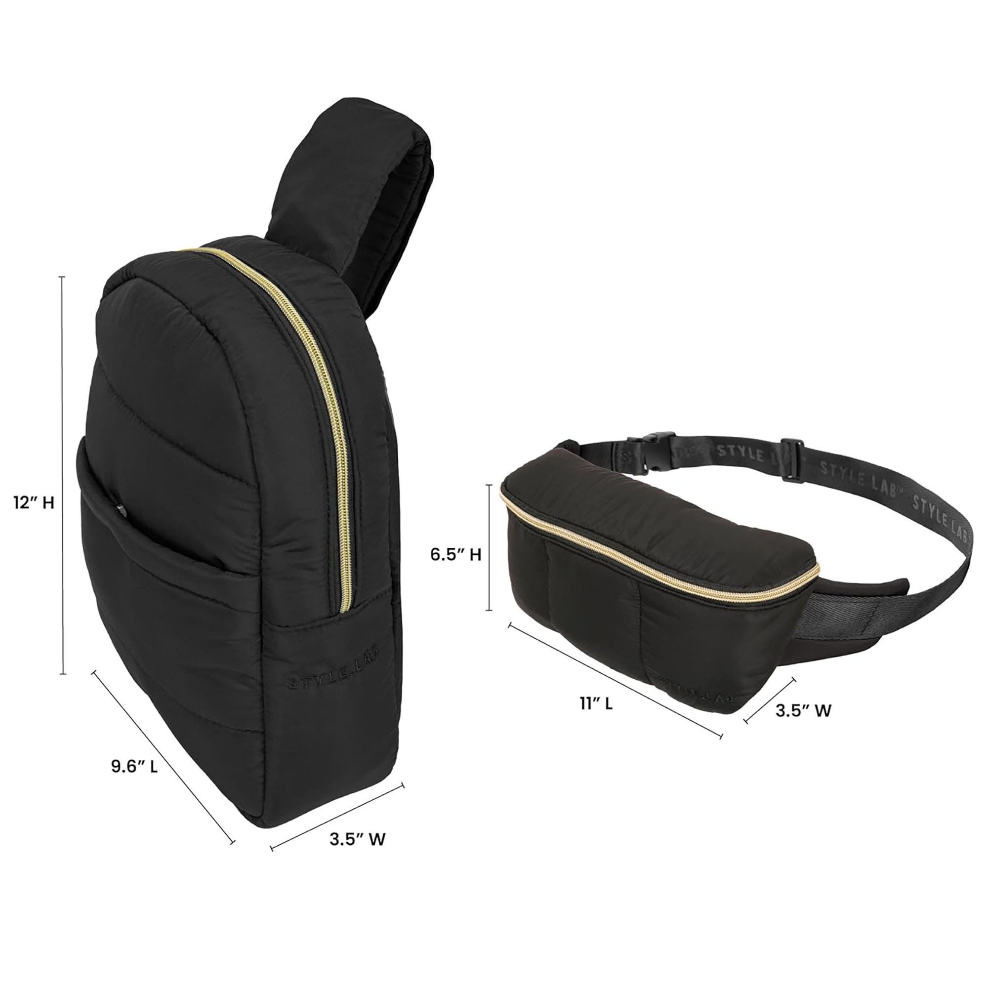 Style.Lab Fashion Angels Bekah Puffer Crossbody Backpack and Belt Bag Set, Alternate, color, Black