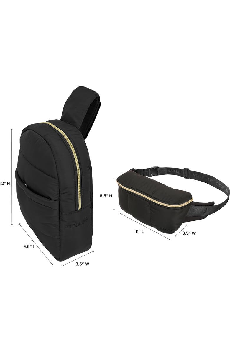 Style.Lab Fashion Angels Bekah Puffer Crossbody Backpack and Belt Bag Set, Alternate, color, Black