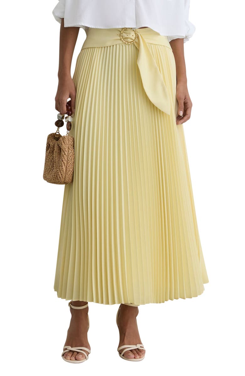 Reiss Amelie Belted Pleated Skirt, Main, color, Yellow