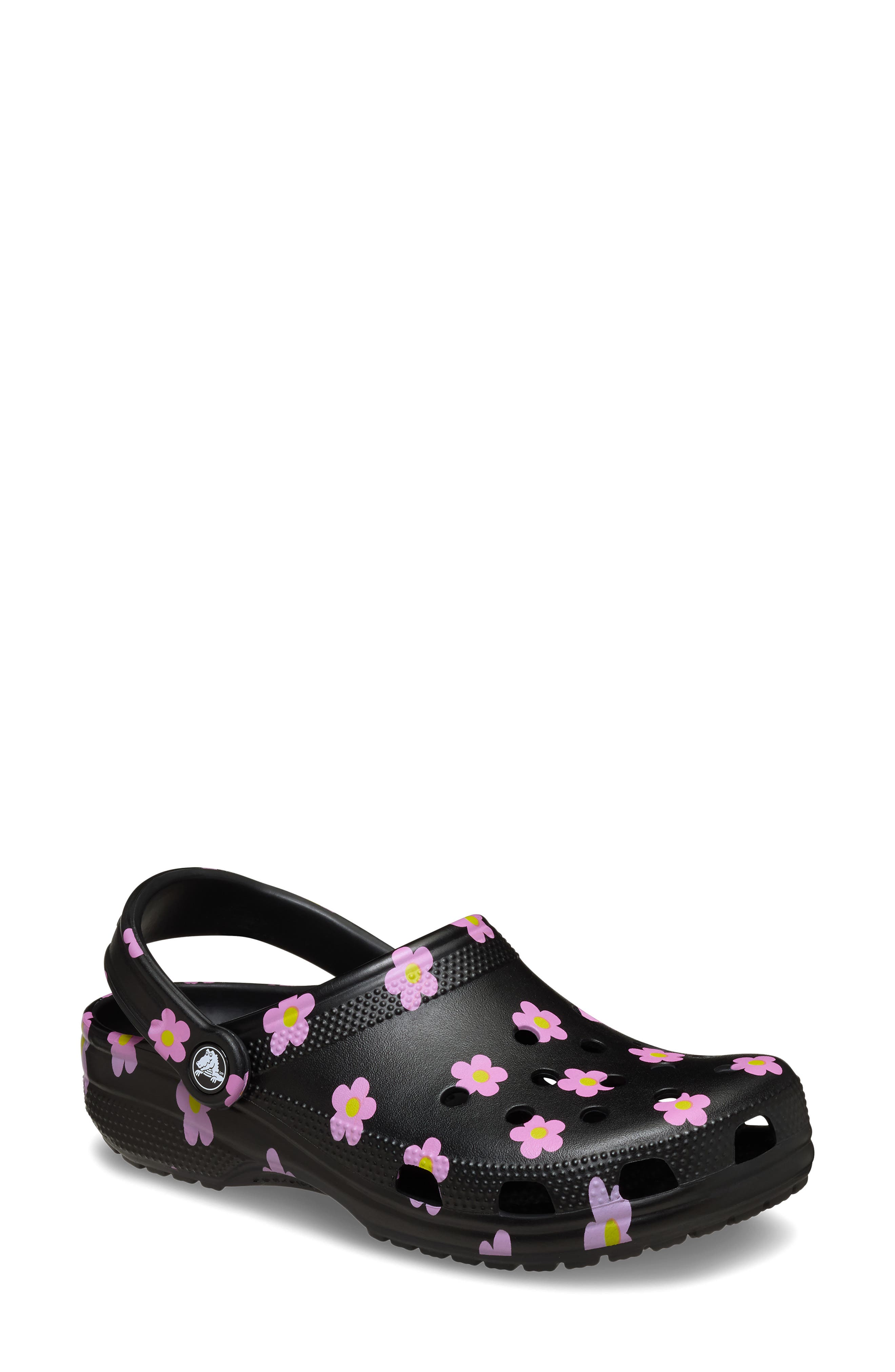 CROCS Flower Classic Clog, Main, color, Black