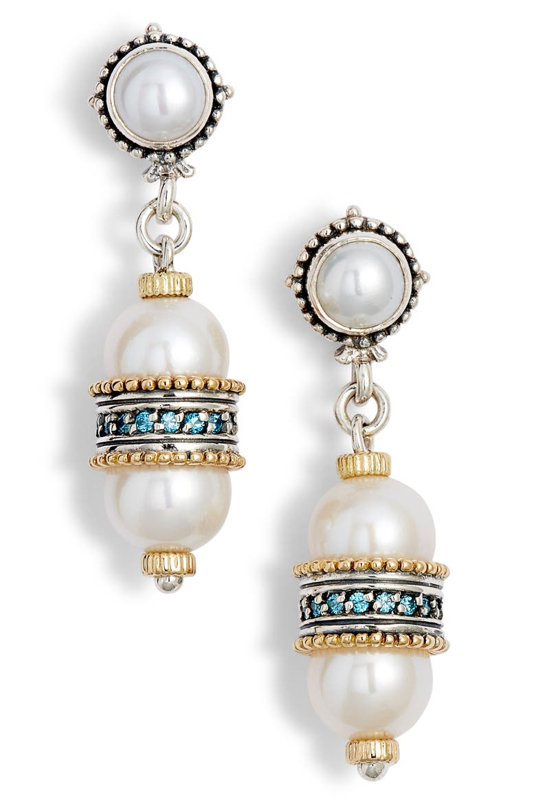Thalia Double Pearl Drop Earrings, Main, color, SILVER/ PEARL