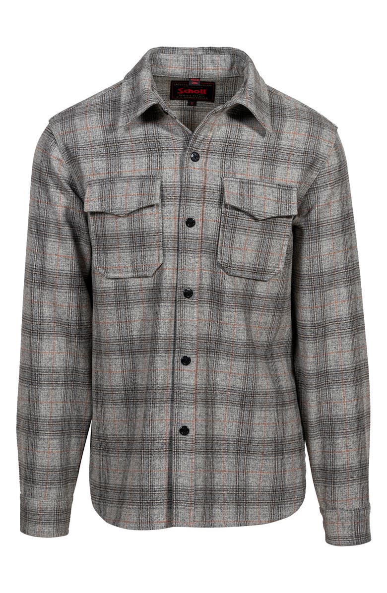 Schott NYC Plaid Wool Blend Button-Up Shirt Jacket, Main, color,
