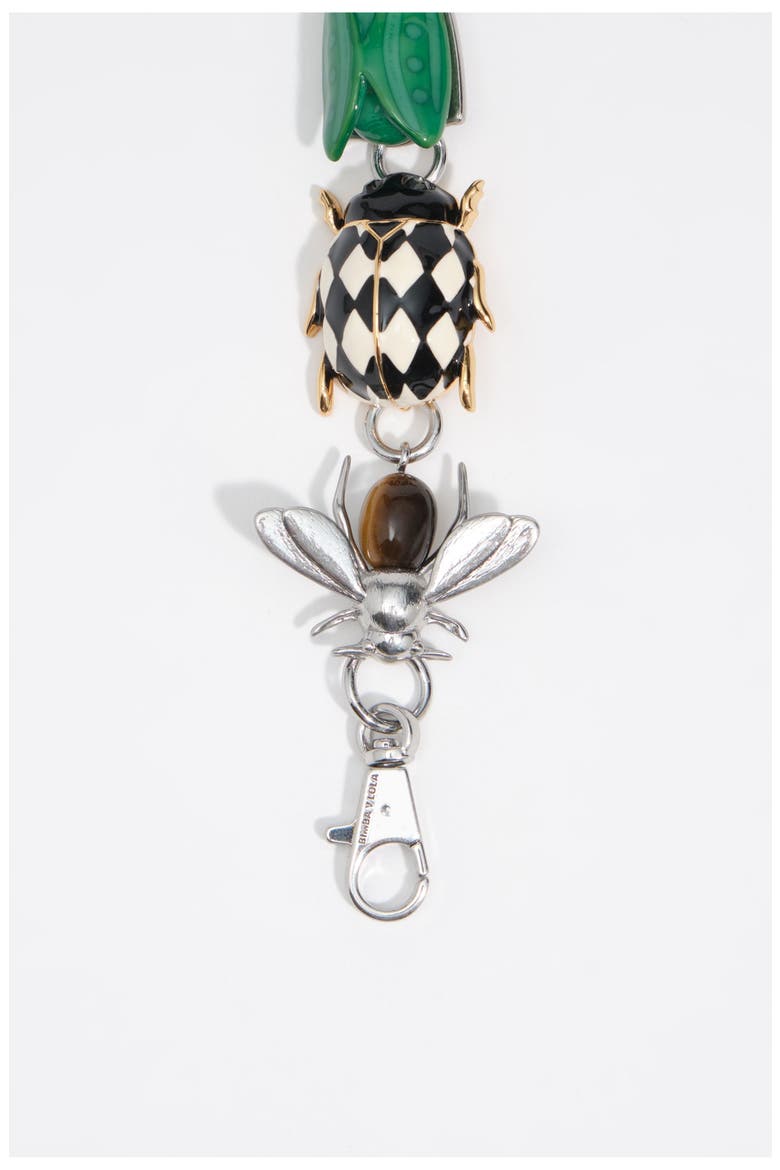 Bracelet with Enamel Beetles and Silver Bee, Alternate, color, DARK SILVER