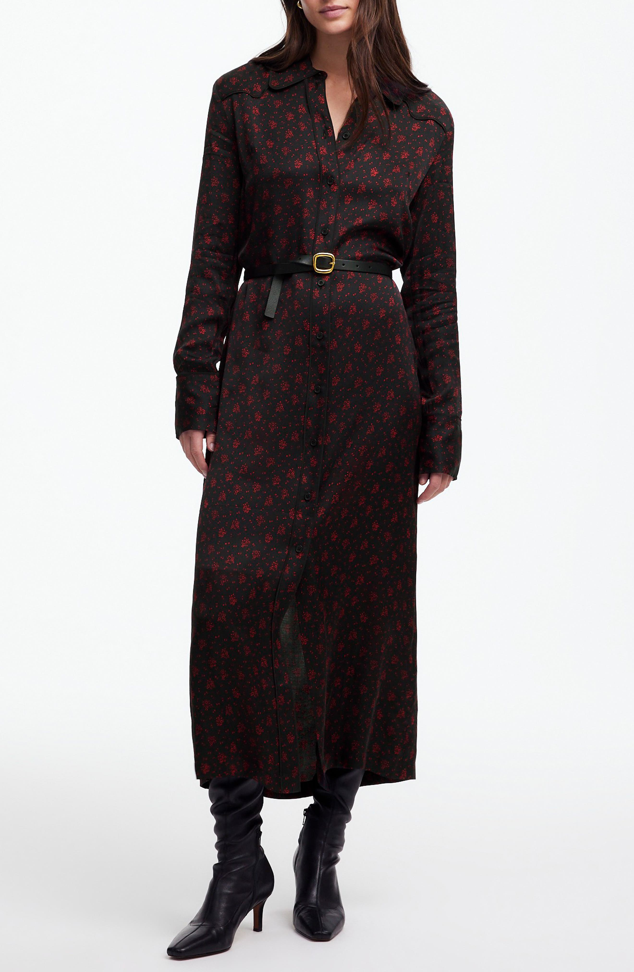Madewell Floral Long Sleeve Button Front Midi Shirtdress