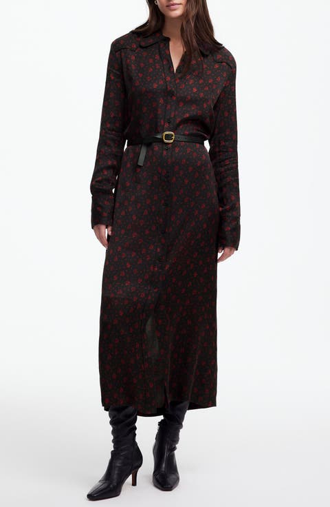 Floral Long Sleeve Button Front Midi Shirtdress