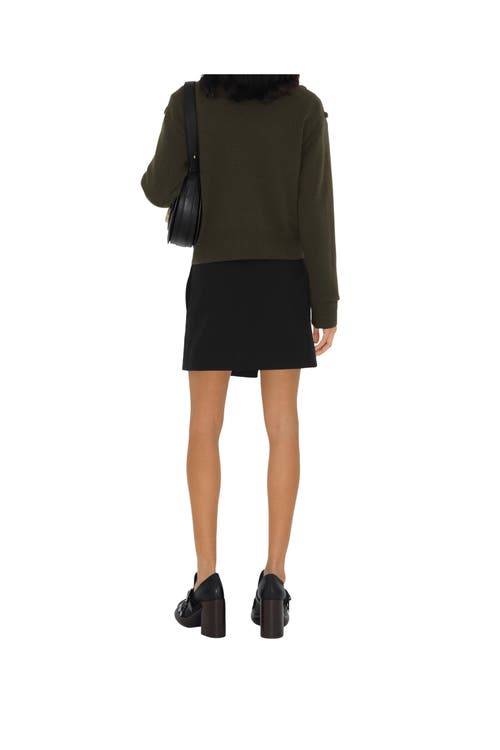 Burberry Mini Wool Skirt With Horse Clip In Black