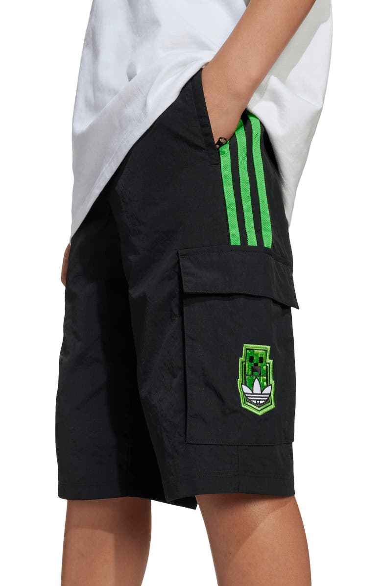 adidas Originals Kids' x Minecraft Drawstring Cargo Shorts, Alternate, color,