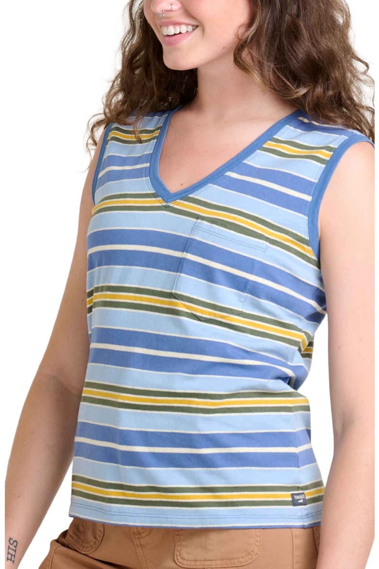 Women's Grom V-Neck Tank, Alternate, color, Weathered Blue Stripe