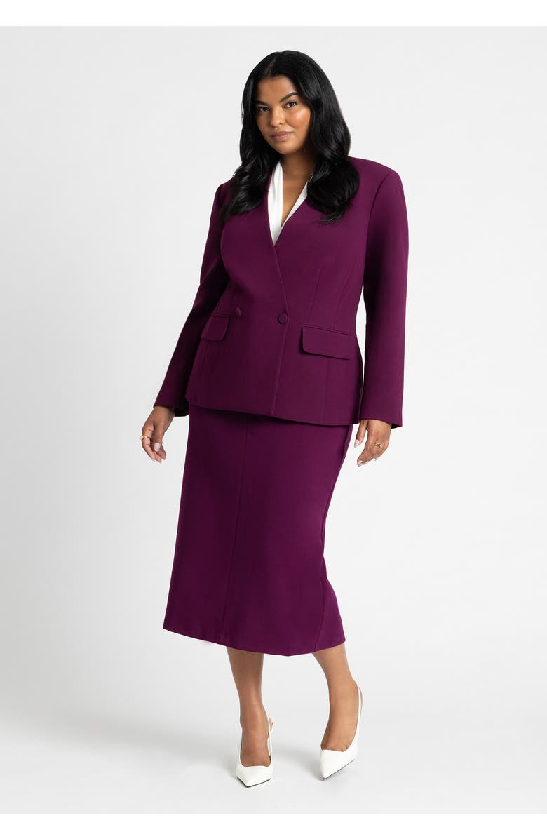 ELOQUII The 365 Semi Stretch Double Breast Collarless Blazer, Alternate, color, 