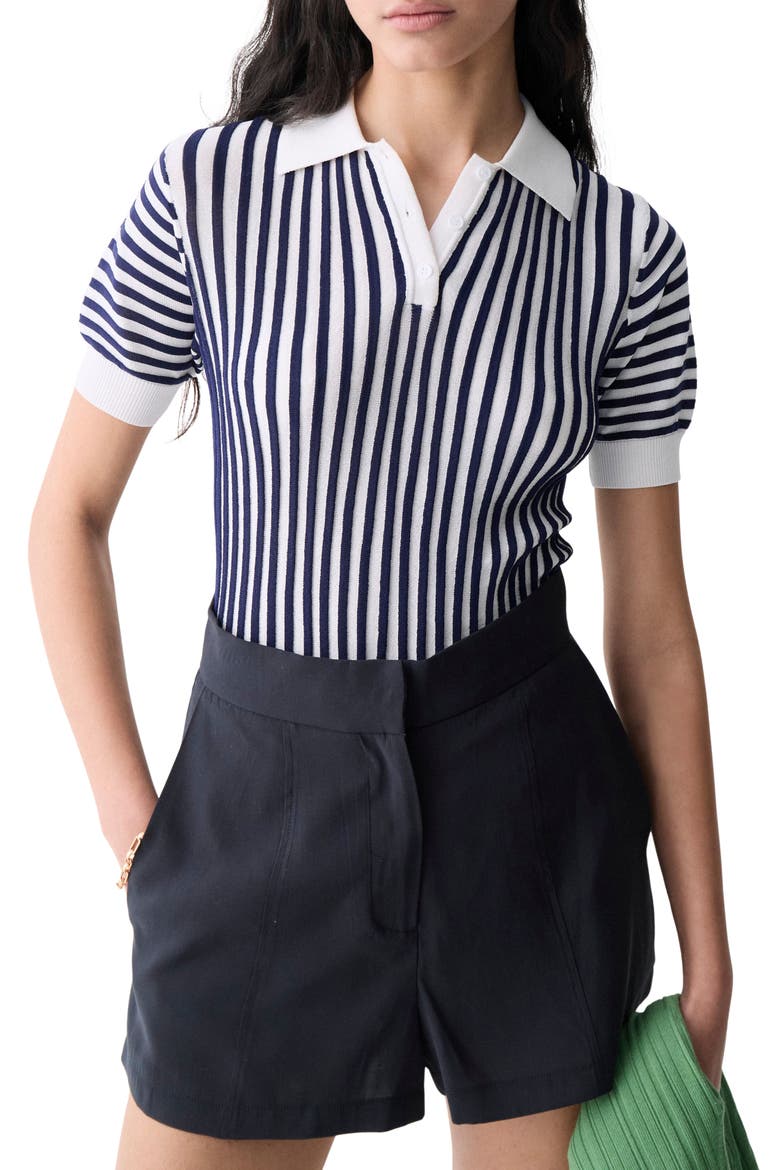Amarenta Stripe Polo Sweater, Main, color, ECRU AND NAVY