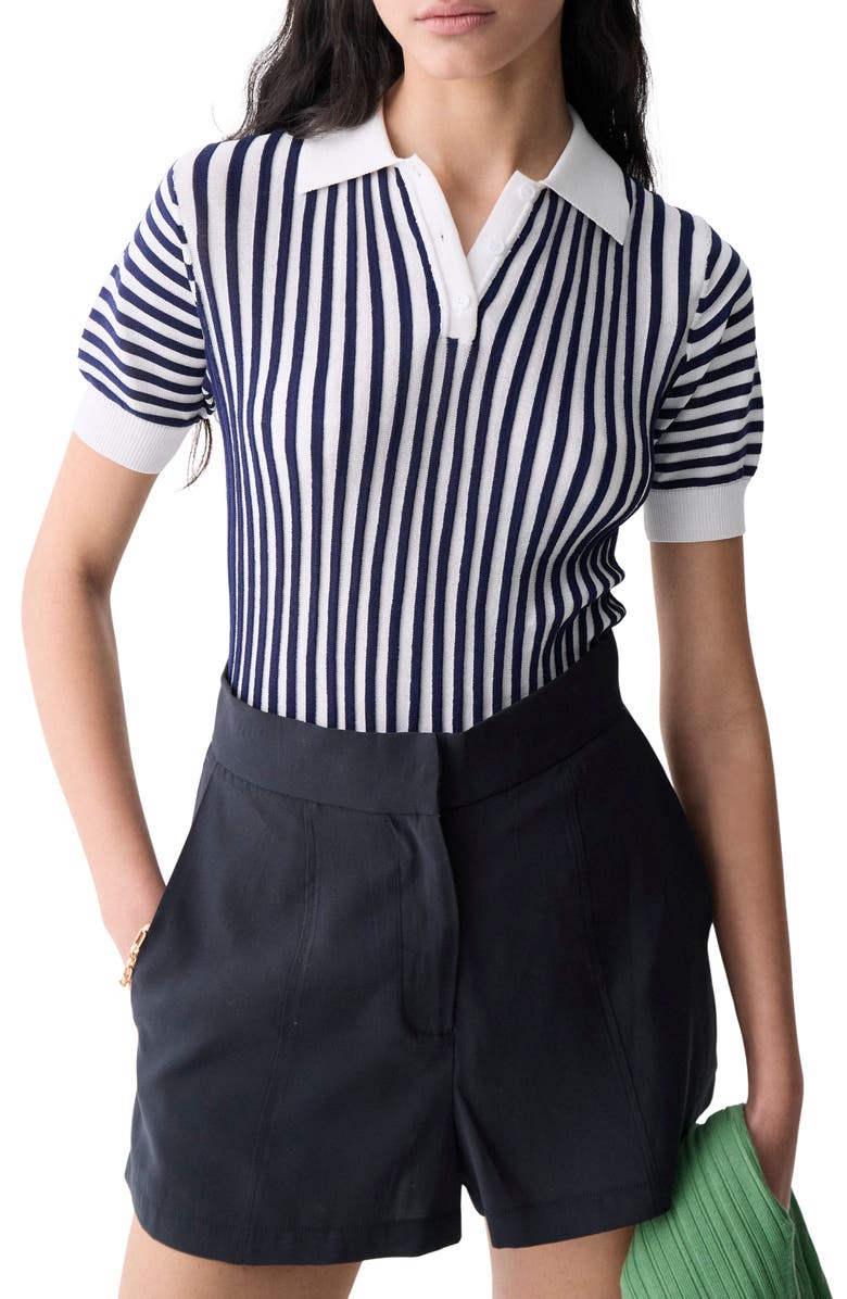 DELUC Amarenta Stripe Polo Sweater, Main, color, Ecru And Navy
