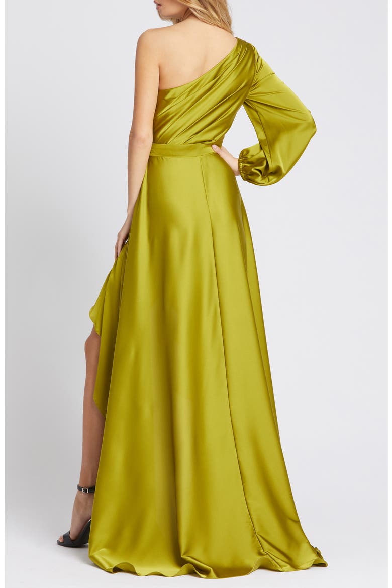 One-Shoulder Long Sleeve Satin High/Low Gown, Alternate, color, CHARTREUSE