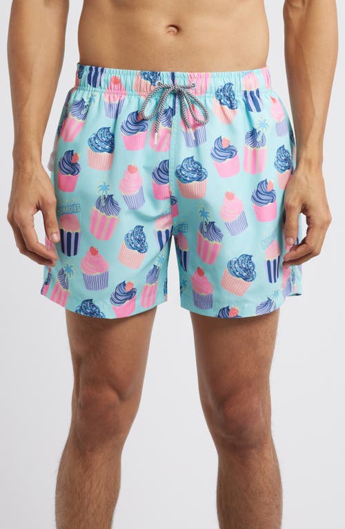 Boardies Celebrations Cupcake Print Mid Length Swim Trunks in Blue  product