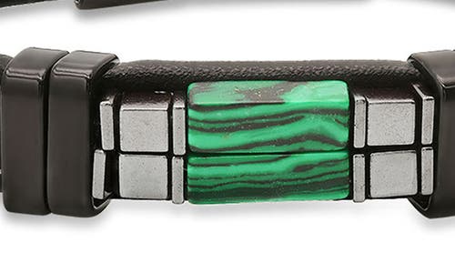 Hmy Jewelry Hematite & Black Agate Leather Bracelet In Multi