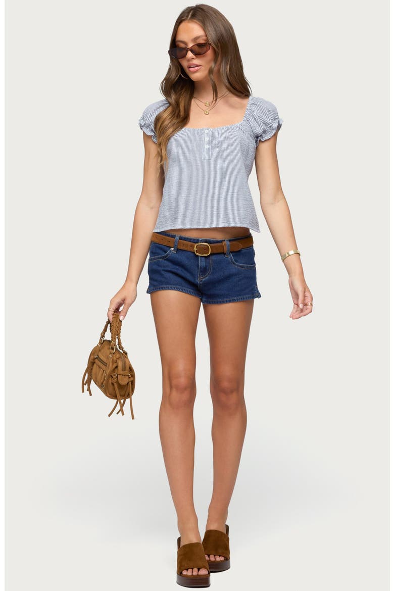 Rhory Pinstripe Puff Sleeve Top, Alternate, color, NAVY-AND-WHITE