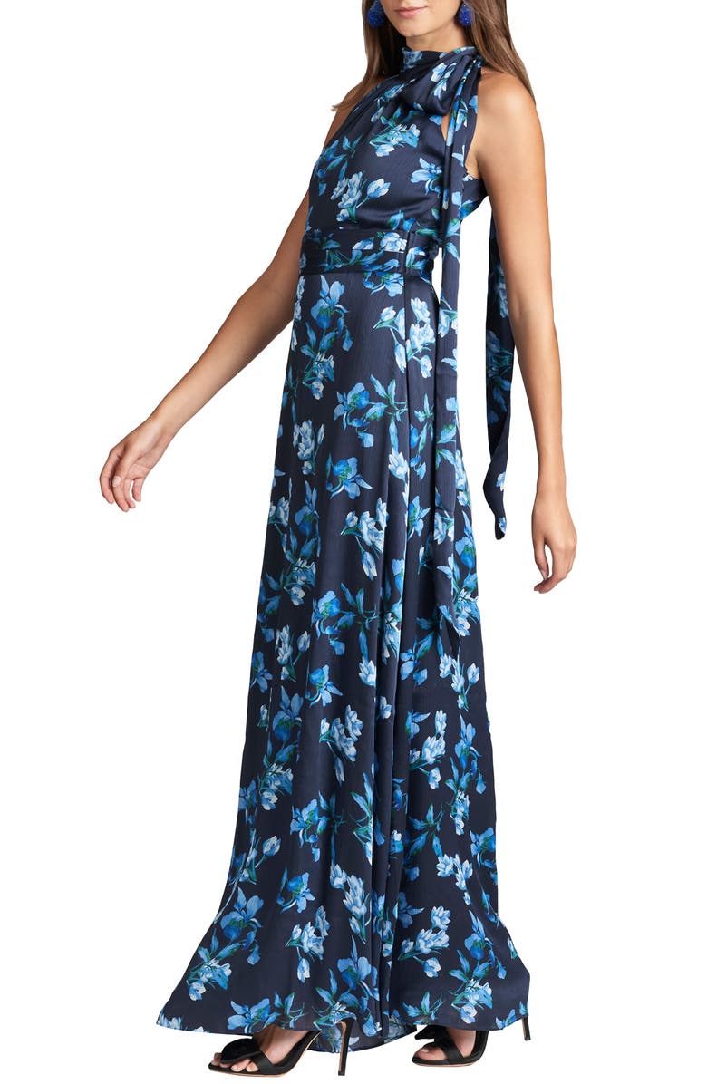 Sachin & Babi Kayla Floral Crinkle Georgette Halter Gown, Alternate, color,