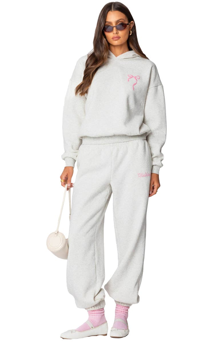 EDIKTED Sasha Bow Detail Sweatpants, Alternate, color, Gray-Melange