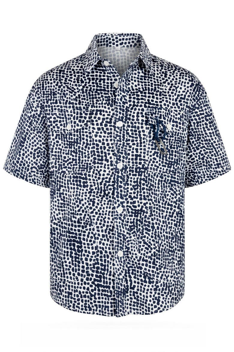 Printed Short Sleeve Chest Pocket Shirt, Alternate, color, Navy / Off-White