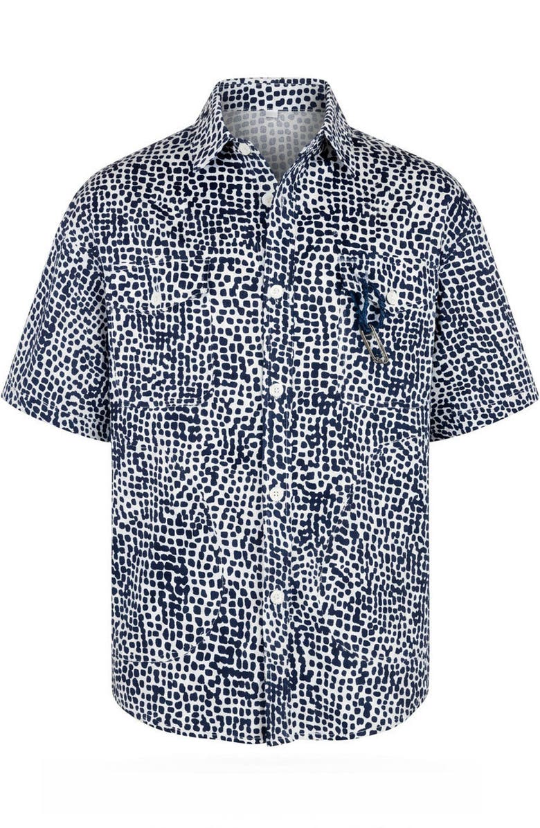 Modenaire Printed Short Sleeve Chest Pocket Shirt, Alternate, color, Navy / Off-White