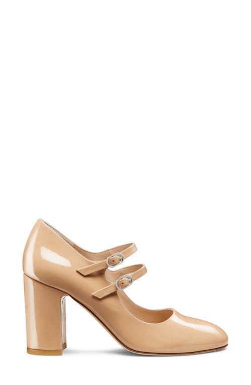 Stuart Weitzman Benni Patent Leather Mary Jane Ballerina Pumps In Adobe