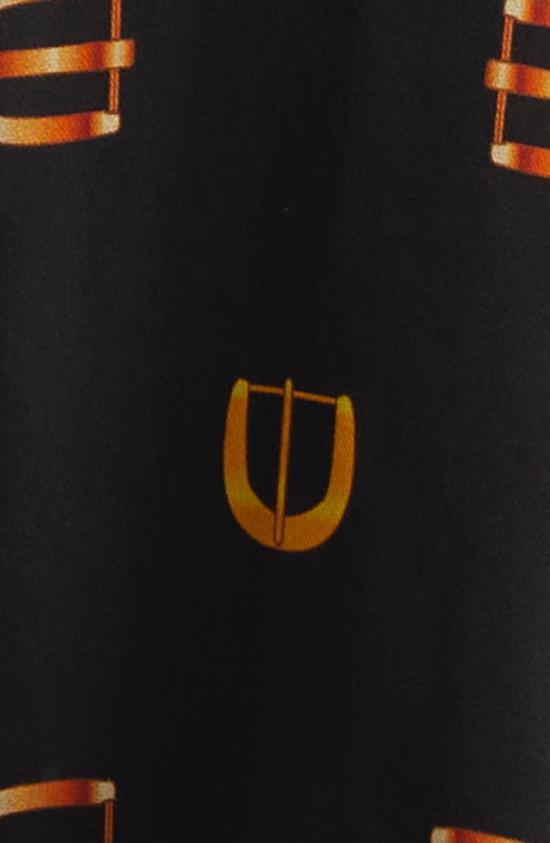 L'AGENCE Nina Horsebit Print Silk Button-Up Shirt, Alternate, color, Black Multi Conv Buckle