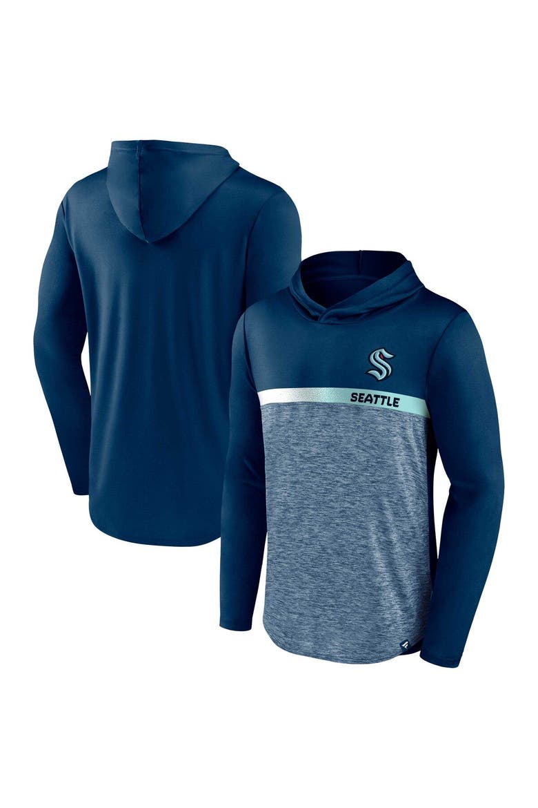 Men's Fanatics Branded Deep Sea Blue Seattle Kraken Podium Defender Pullover Hoodie, Main, color, Navy