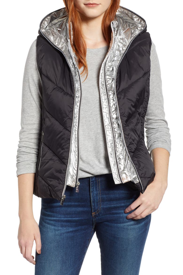 Hooded Puffer Vest, Main, color, MATTE BLACK / SILVER