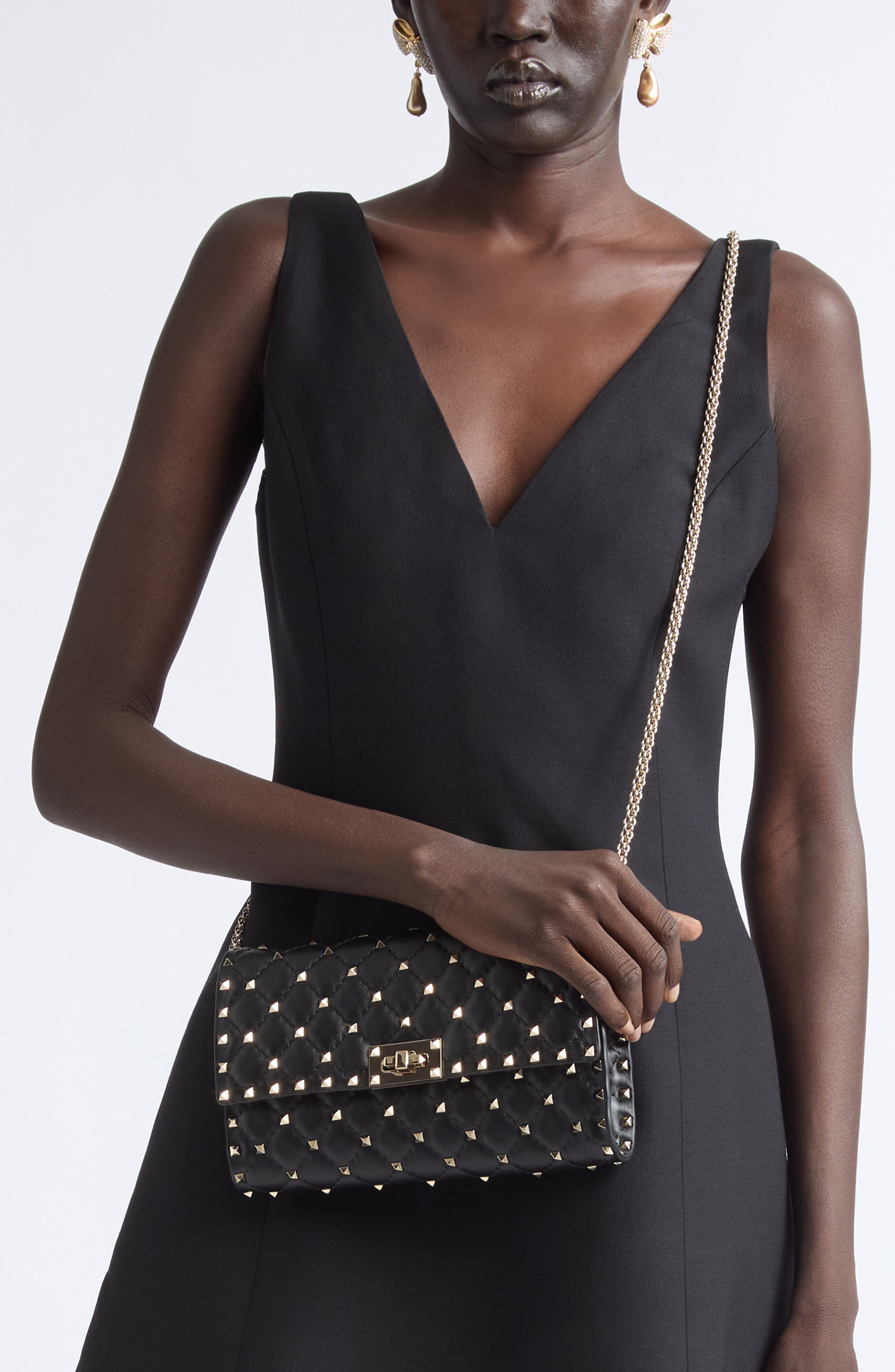 Rockstud Matelassé Quilted Leather Crossbody Bag, Alternate, color, BLACK