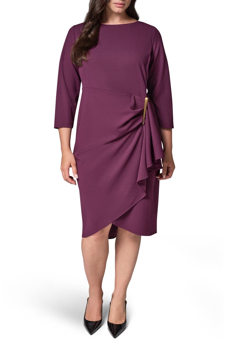 Side Drape Sheath Dress, Main, color, BERRY