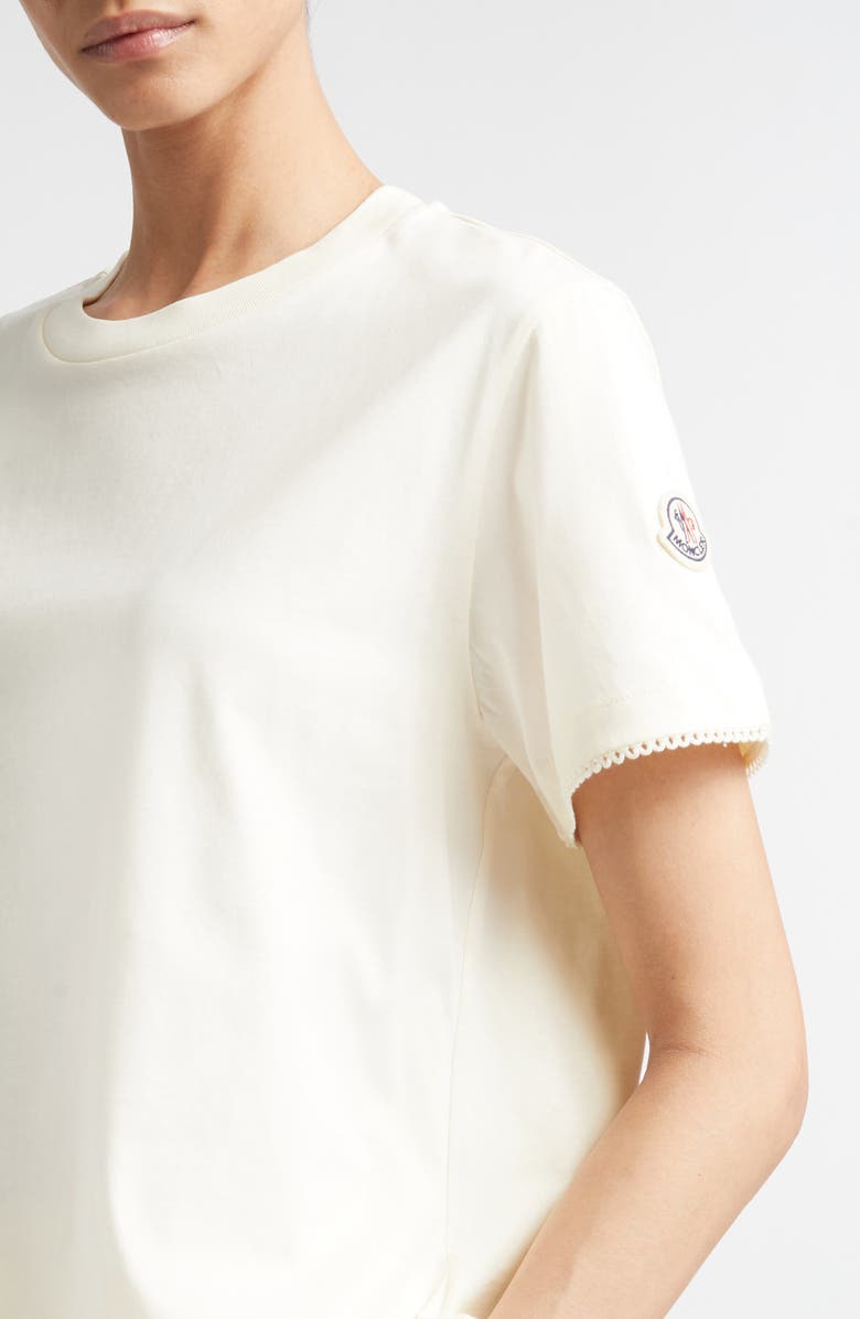Moncler Scalloped Trim Cotton T-Shirt, Alternate, color, White