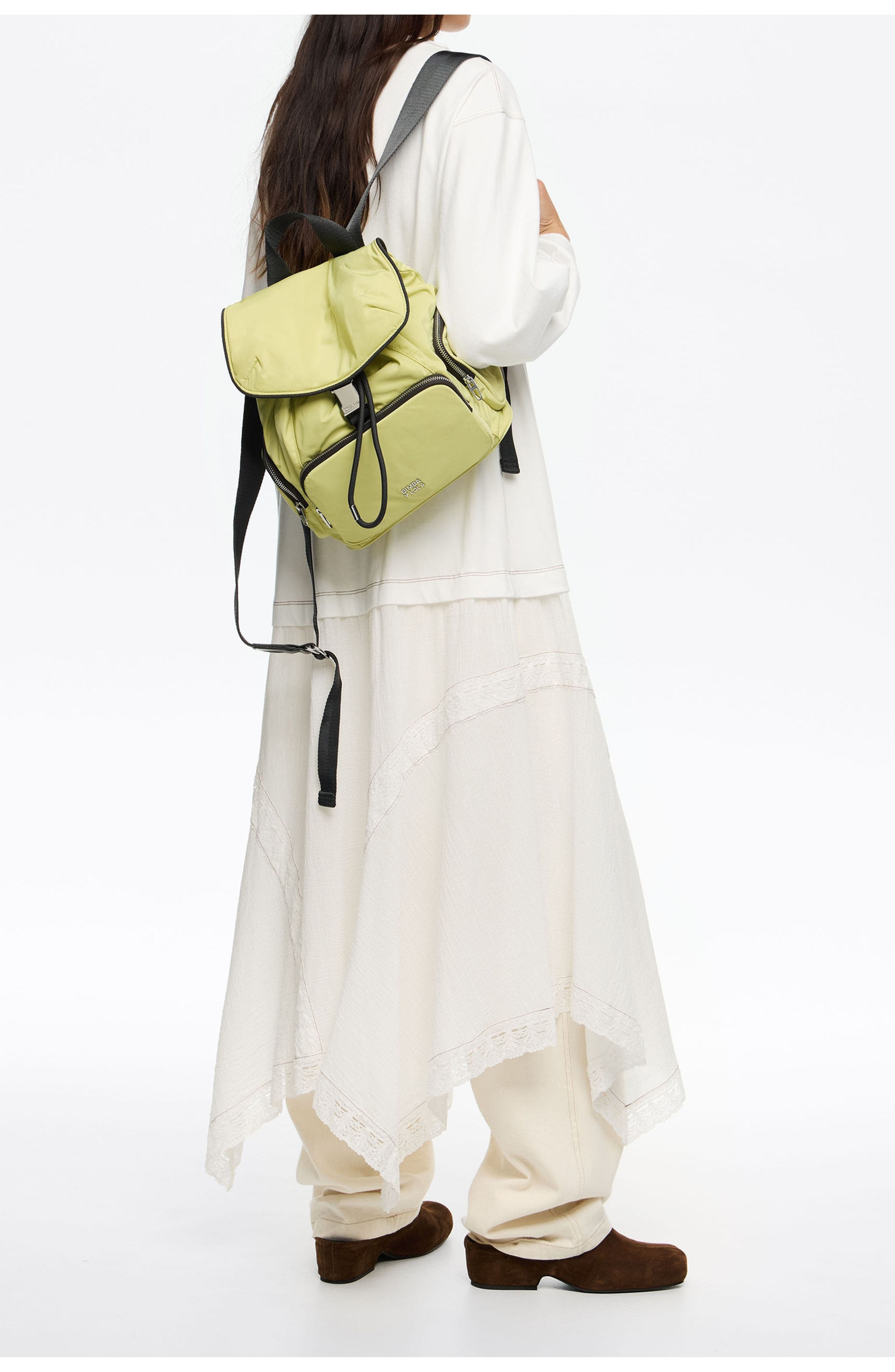 Bimba y Lola Medium Nylon Pocket Backpack, Alternate, color, Pale Lime