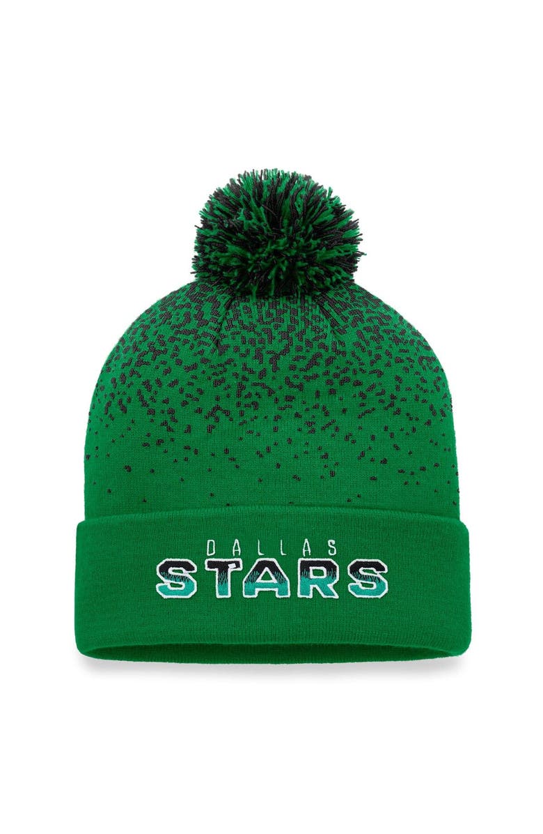 FANATICS Men's Fanatics Branded Kelly Green Dallas Stars Iconic Gradient Cuffed Knit Hat with Pom, Main, color,