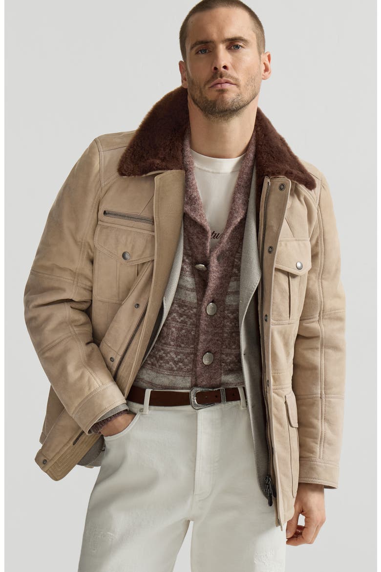 Waxed shearling safari jacket, Alternate, color, White