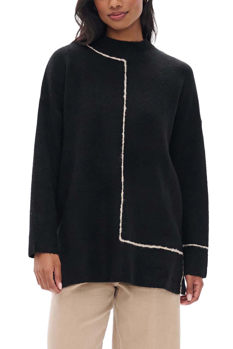 Digital Stripe Tunic Sweater, Main, color, BLACK