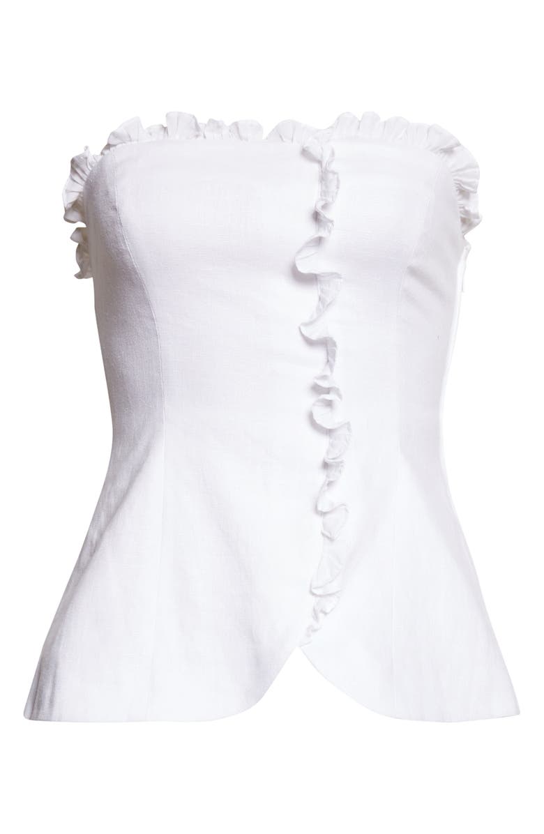 POSSE Florence Strapless Ruffle Trim Linen Peplum Top, Alternate, color, Ivory