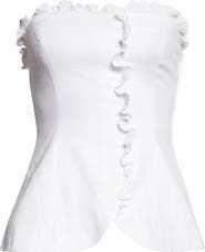 POSSE Florence Strapless Ruffle Trim Linen Peplum Top