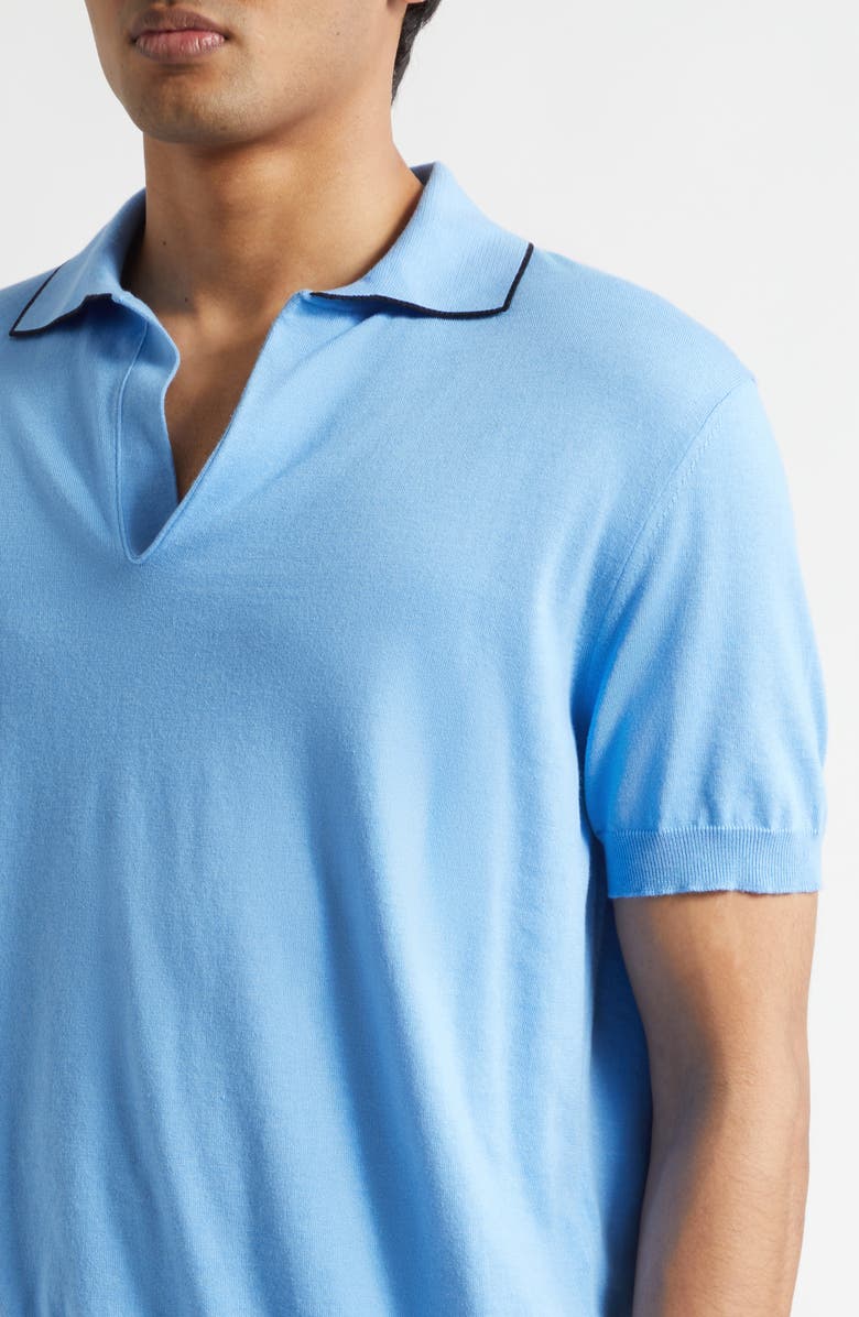 TOM FORD Tipped Silk & Cotton Polo Sweater, Alternate, color, Azure Blue