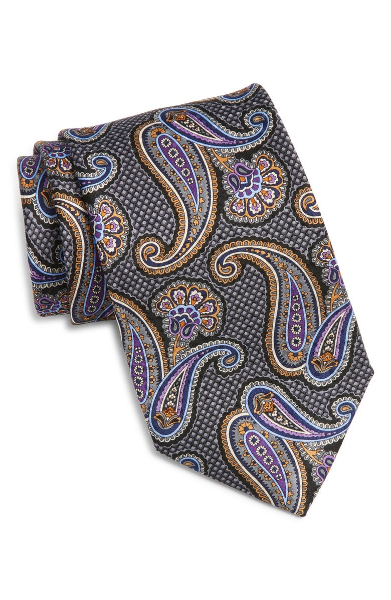 Nordstrom Paisley Silk Tie, Main, color, Black