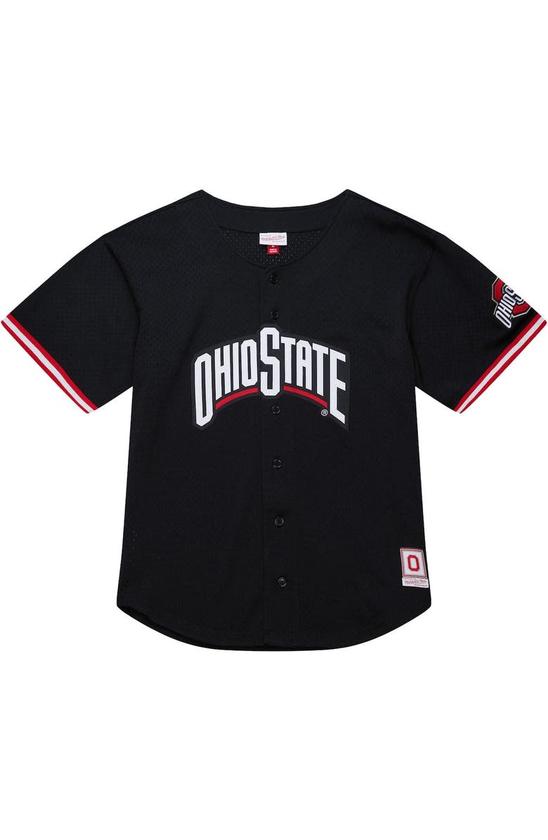 Mitchell & Ness Men's Mitchell & Ness Black Ohio State Buckeyes On The Clock Full-Button Fashion Jersey, Alternate, color,