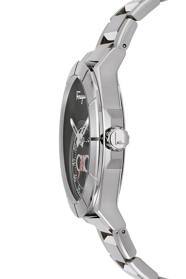 Salvatore Ferragamo Urban Bracelet Watch, 43mm, Alternate, color, BLACK GUILLOCHE/ SILVER