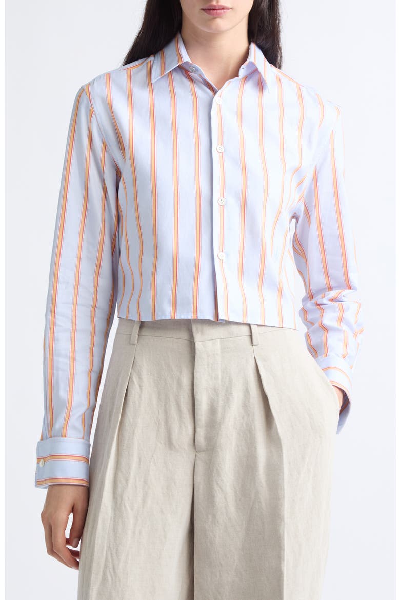 Striped Cropped Shirt, Main, color, BLUE/ ORANGE