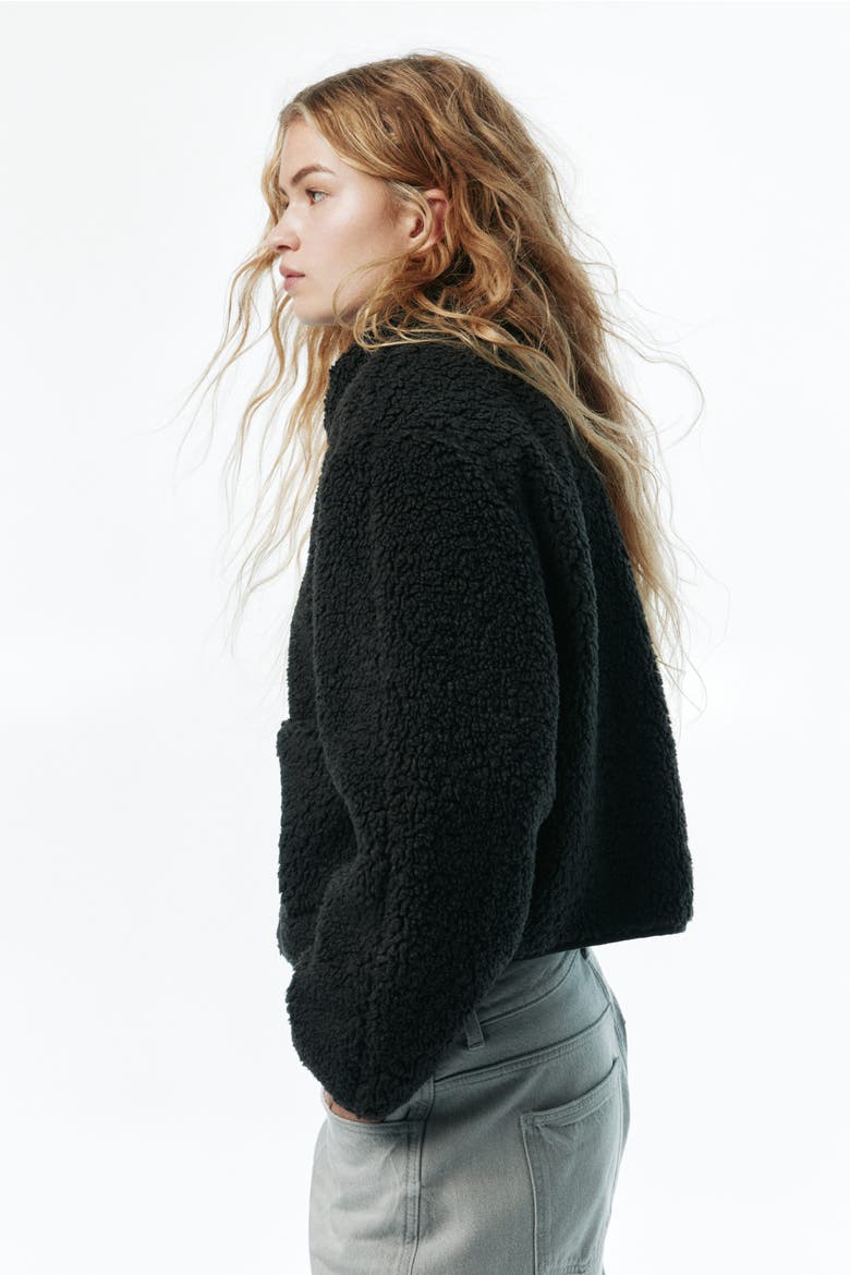 Collared Teddy Jacket, Alternate, color, Black