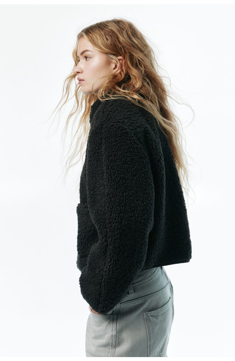 H&M Collared Teddy Jacket, Alternate, color, Black