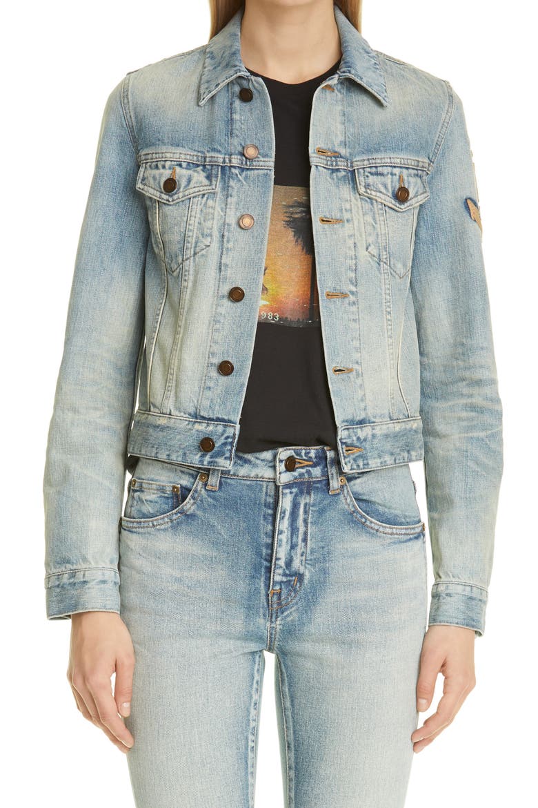 Boyfriend Denim Jacket, Main, color, DIRTY GREEN TRASH