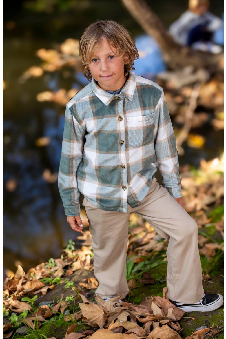 Kids' Alpine Cozy Plaid Fleece Shirtjacket, Alternate, color, SAGE