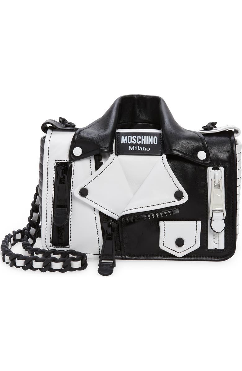 Moschino Optical Biker Colorblock Leather Shoulder Bag, Main, color,