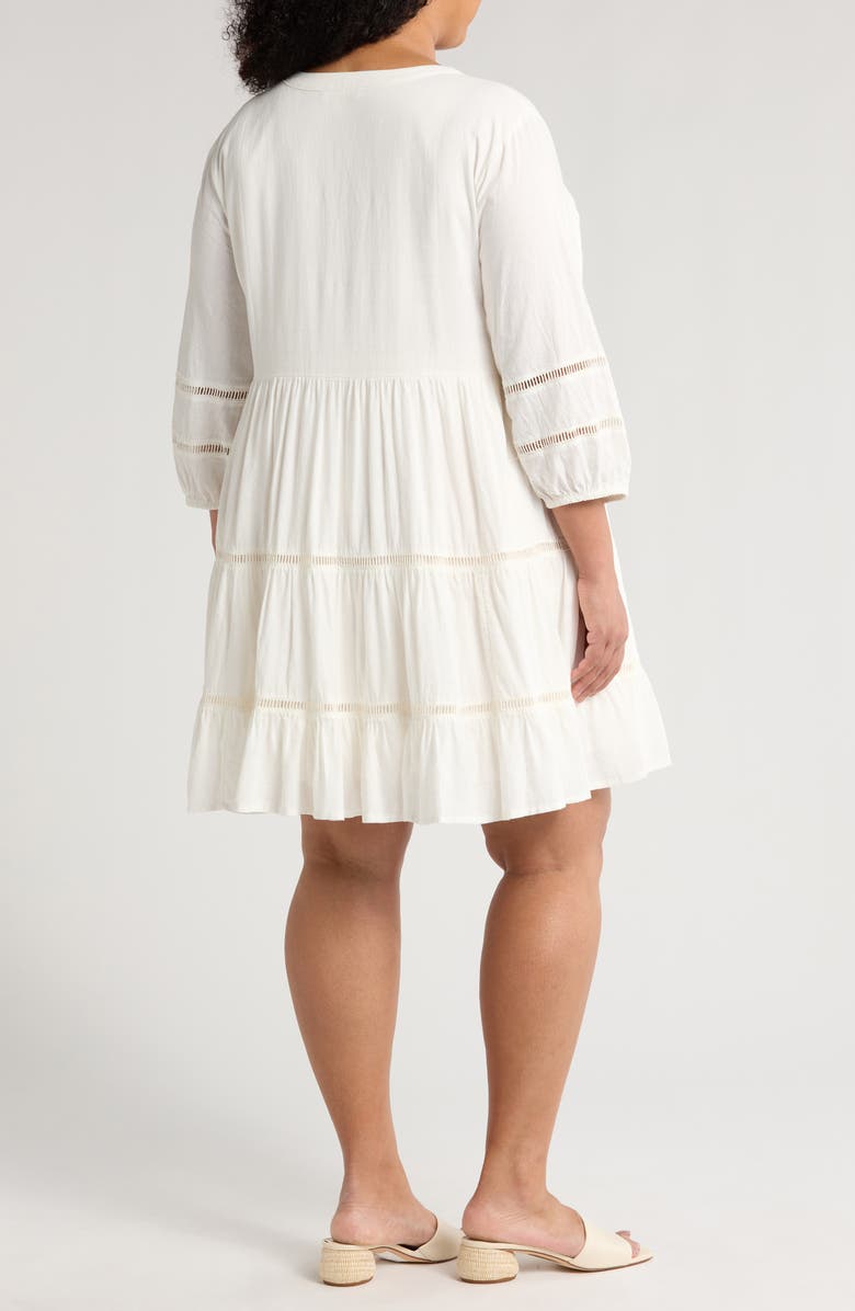 Treasure & Bond Ladder Stitch Accent Linen Blend Tiered Minidress, Alternate, color, Ivory Egret