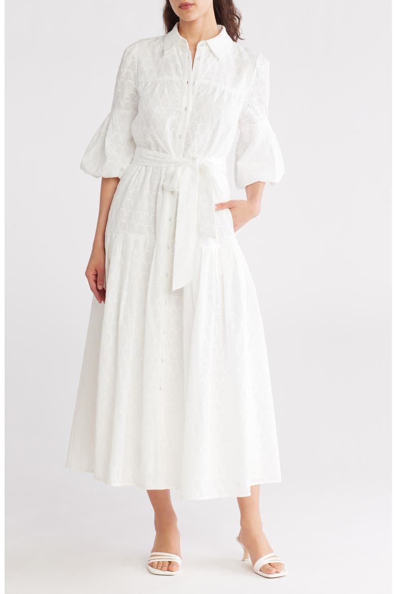 Eyelet Tie Waist Shirtdress, Main, color, IVORY